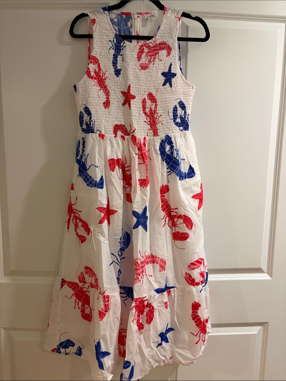 White Red & Blue Lobster Print Sundress